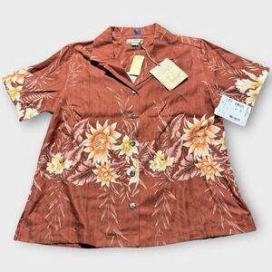 NWT Vintage Tommy Bahama Hawaiian Shirt Womens M Floral Aloha 100% Silk Button